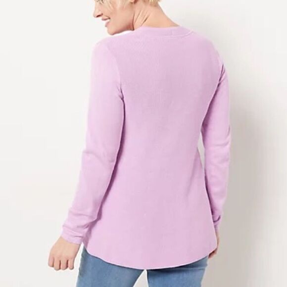 Isaac Mizrahi Live! V-Neck Shaker Stitch Swing Sweater - Picture 2 of 7